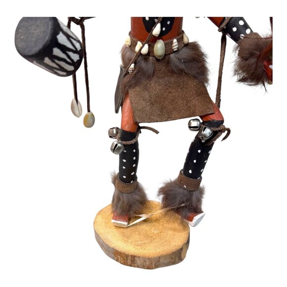 Vintage Mudhead Native American Kachina Doll  Feathers & Drum Signed Lang 16" - Picture 8 of 13